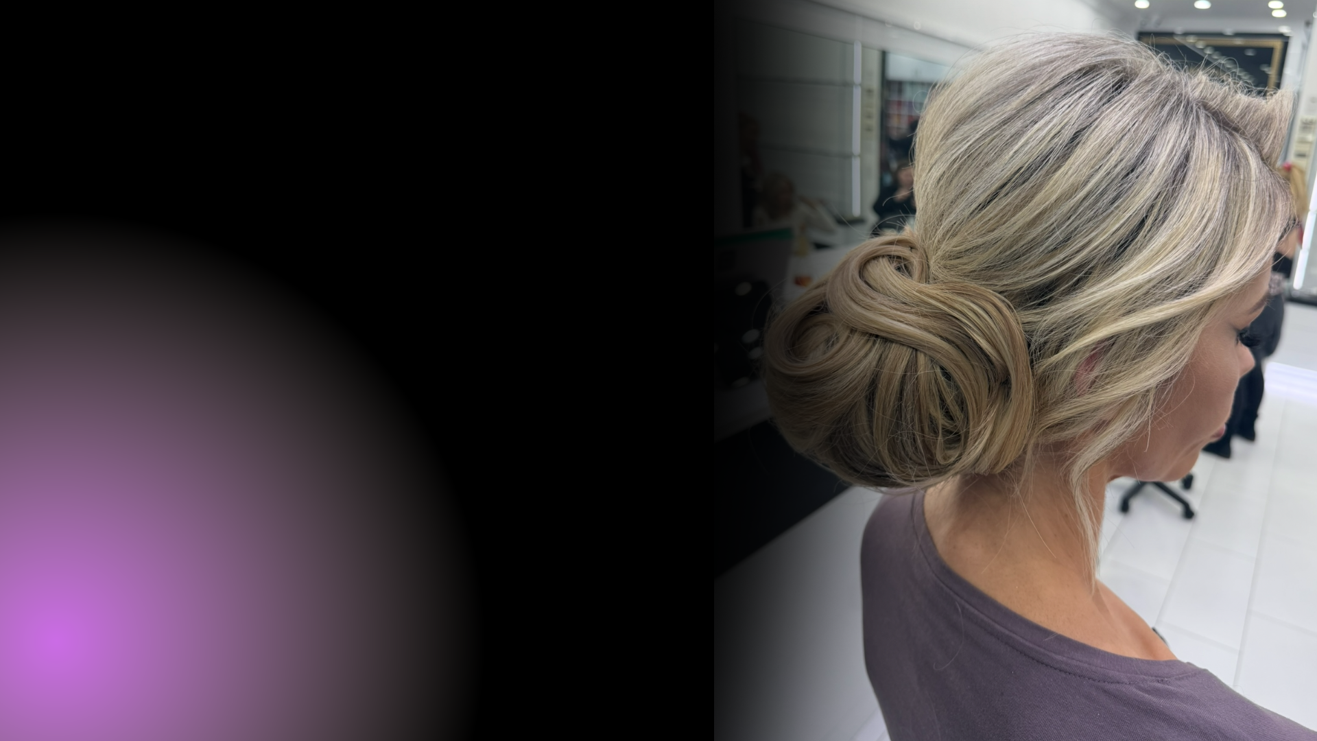 Low blonde up-do photographed at the salon